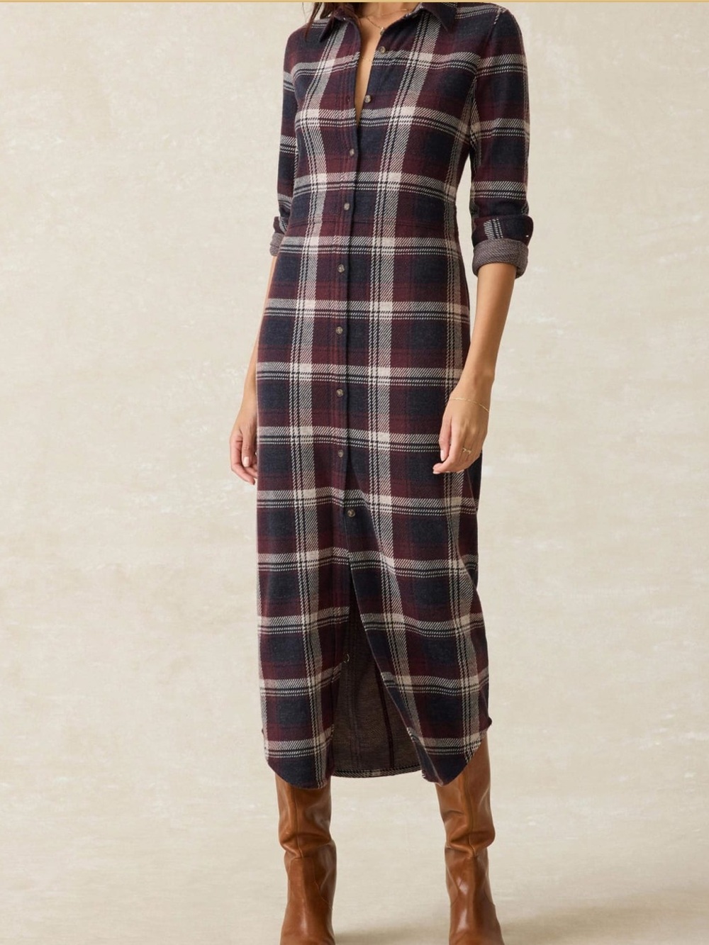 Faherty Legend Sweater Maxi Dress Red Plaid Women Size Large